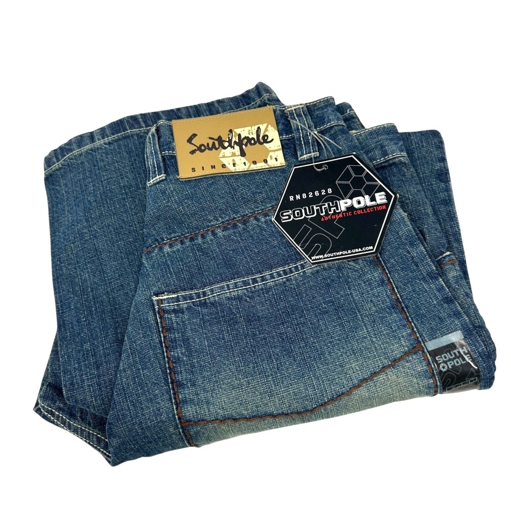 NWT SOUTHPOLE Vintage Y2K Mens Jeans‎ Blue Baggy Hip Hop Skater 30x30